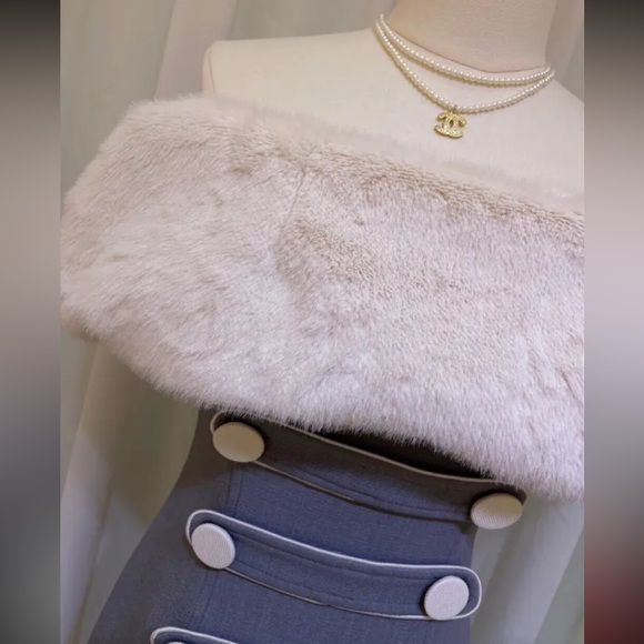 🎉On Sale Off shoulder dress detachable faux fur shawl for versatile styling - Picture 6 of 16